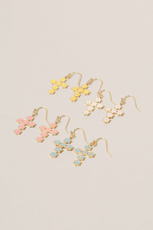 Epoxy Daisy Flower Cross Earrings