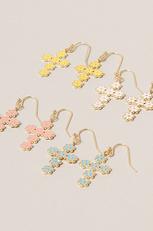 Epoxy Daisy Flower Cross Earrings