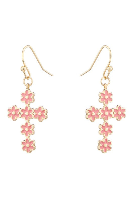 Epoxy Daisy Flower Cross Earrings