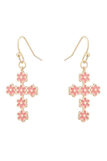 Epoxy Daisy Flower Cross Earrings