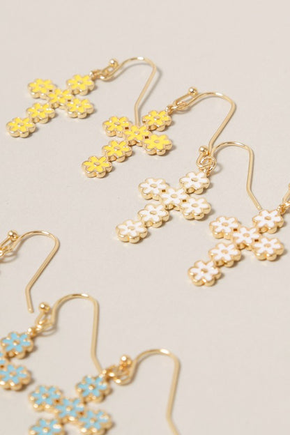 Epoxy Daisy Flower Cross Earrings