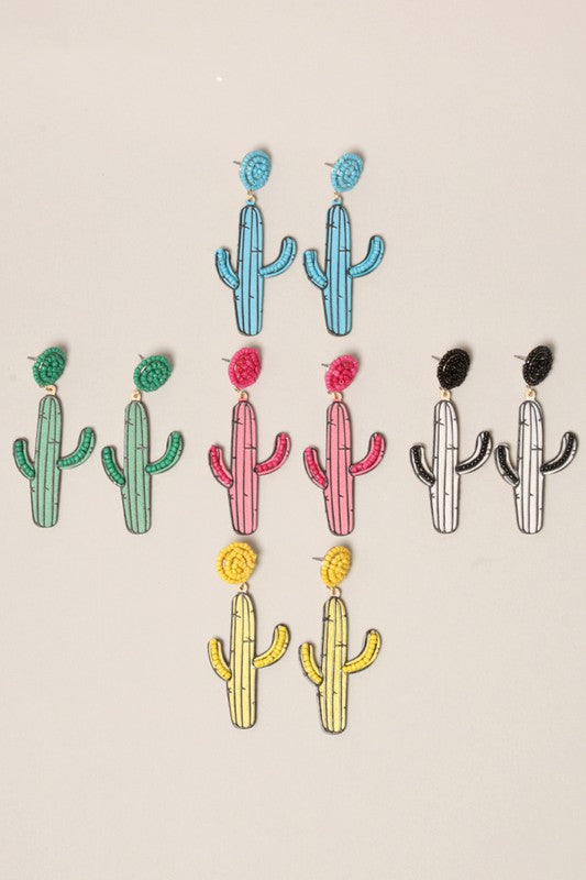 Wood Cactus Desert Dangle Earrings