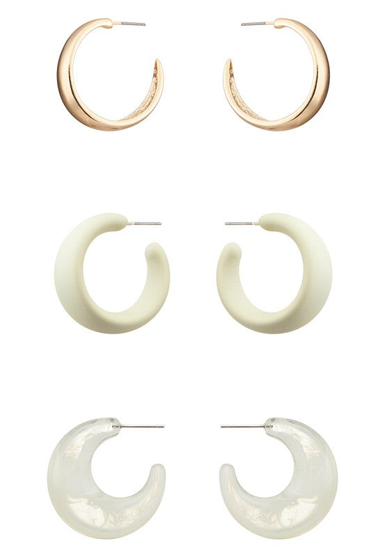 3 Pairs Minimalist Hoop Earrings