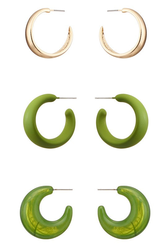 3 Pairs Minimalist Hoop Earrings