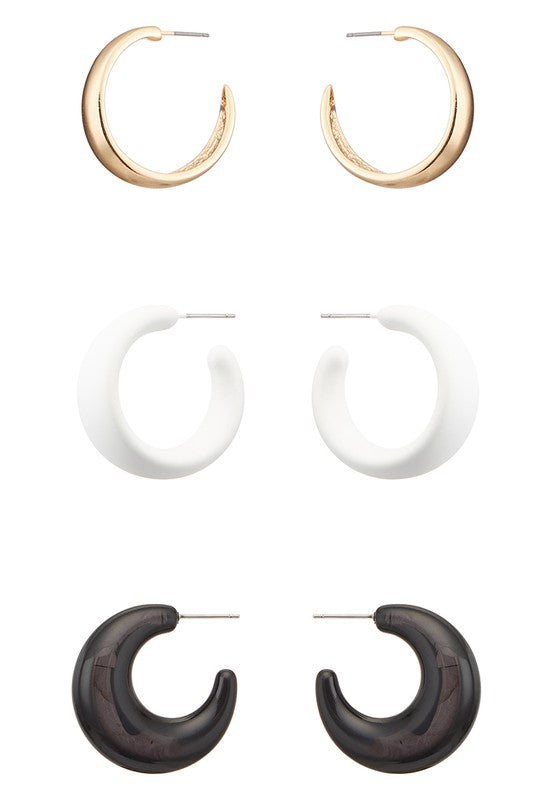 3 Pairs Minimalist Hoop Earrings