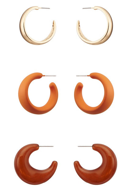 3 Pairs Minimalist Hoop Earrings