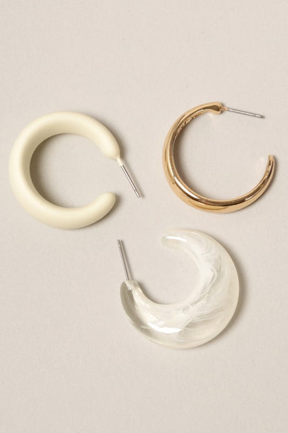 3 Pairs Minimalist Hoop Earrings