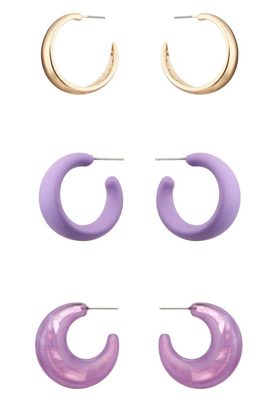 3 Pairs Minimalist Hoop Earrings