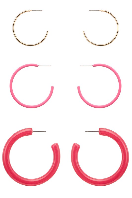 3 Pairs Multi Size Hoop Earrings Set