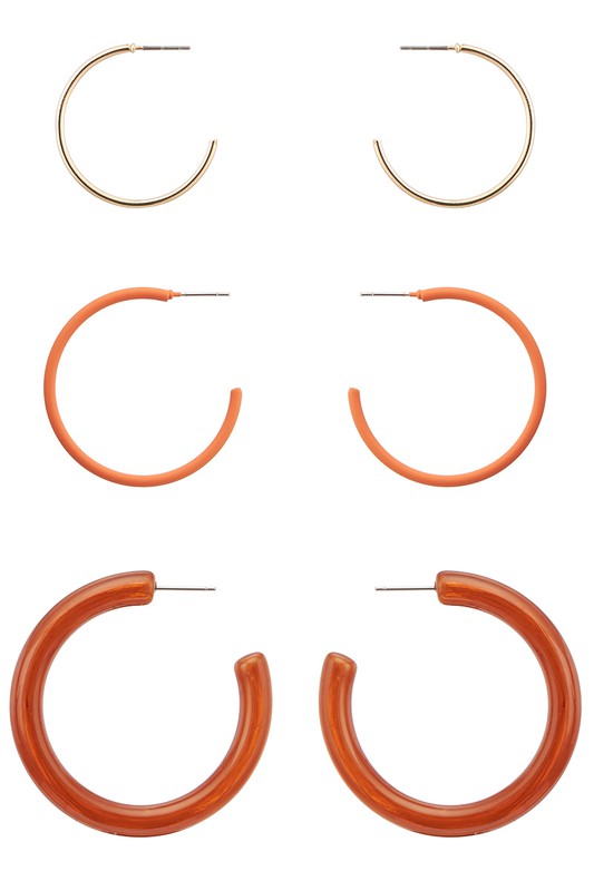 3 Pairs Multi Size Hoop Earrings Set