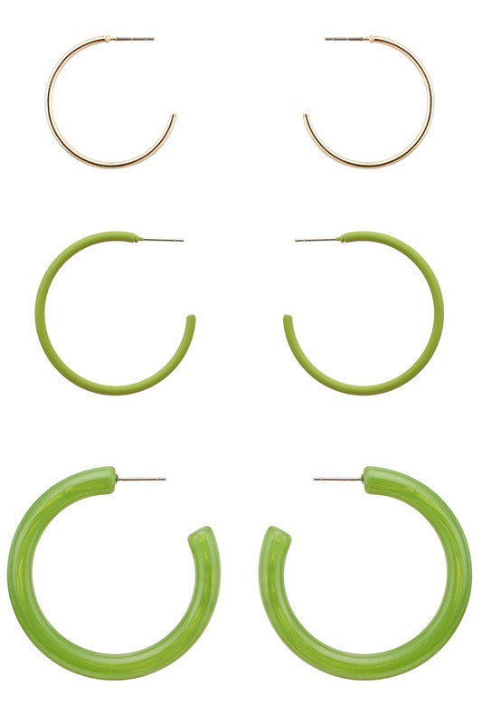 3 Pairs Multi Size Hoop Earrings Set