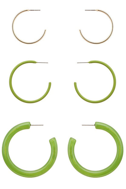 3 Pairs Multi Size Hoop Earrings Set