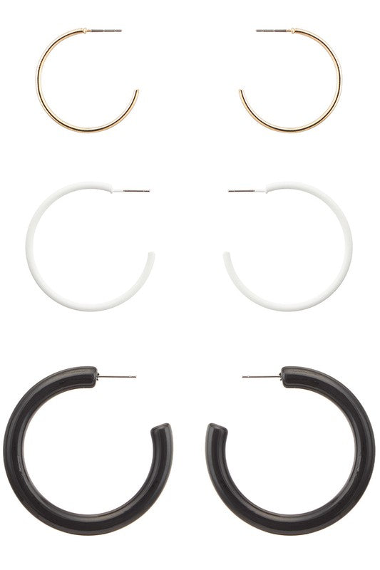 3 Pairs Multi Size Hoop Earrings Set