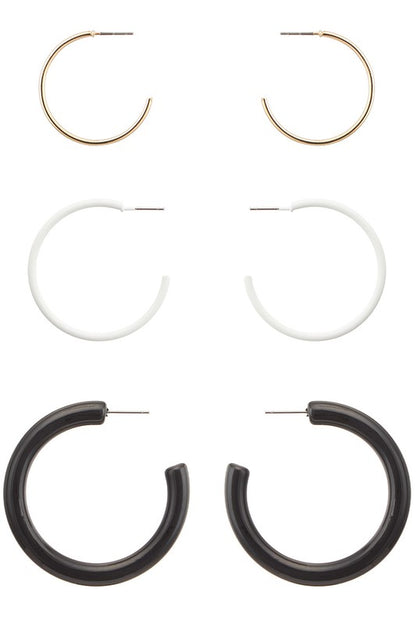 3 Pairs Multi Size Hoop Earrings Set