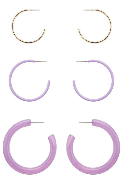 3 Pairs Multi Size Hoop Earrings Set