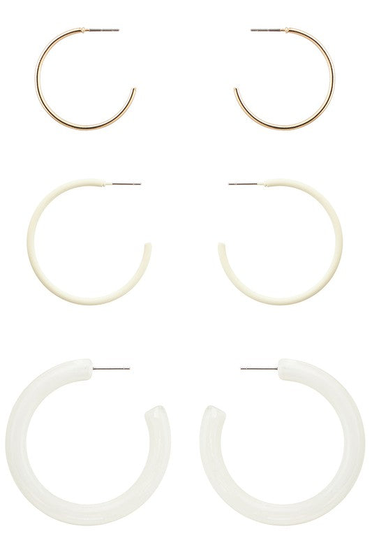 3 Pairs Multi Size Hoop Earrings Set