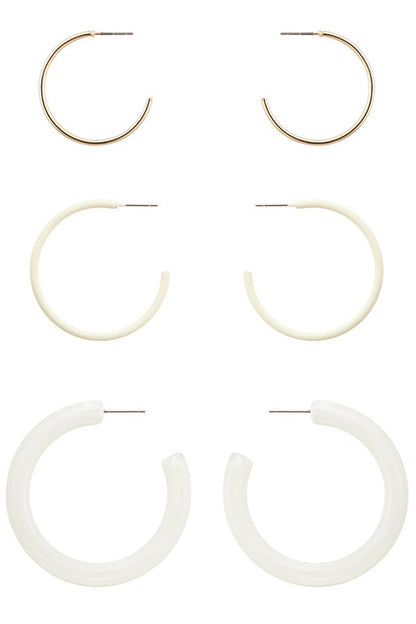 3 Pairs Multi Size Hoop Earrings Set