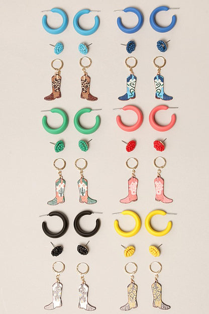 3 Pairs Cowboy Boots Earrings Set