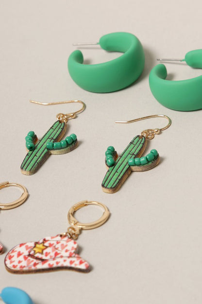 3 Sets of Cactus & Cowgirl Earrings