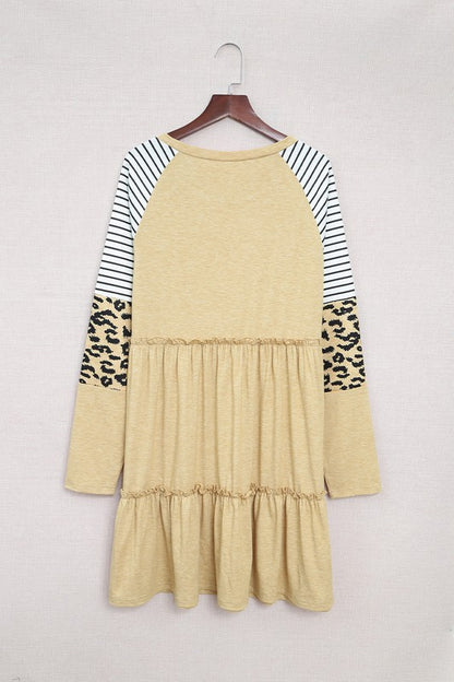 Striped Leopard Patchwork Mini Dress