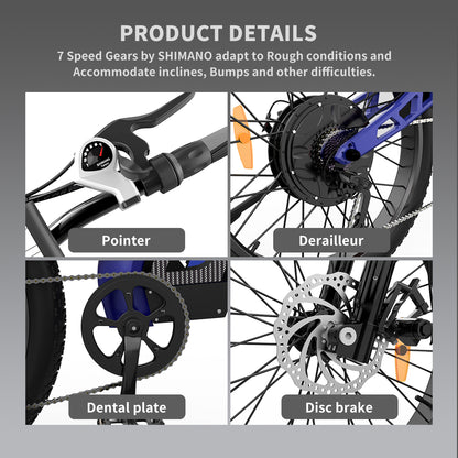 AOSTIRMOTOR 26" 1500W Electric Bike Fat Tire P7 48V 20AH Removable Lithium Battery for Adults S17-1500W