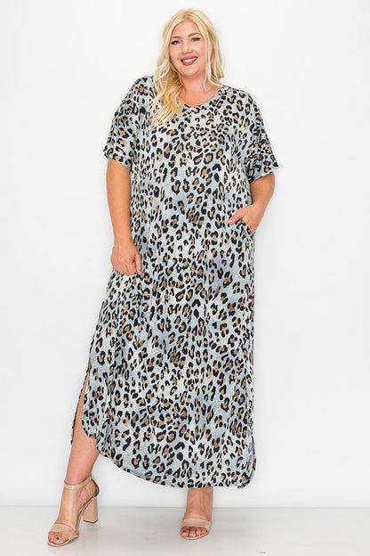 EXTRA PLUS PRINT SIDE POCKETS MAXI DRESS