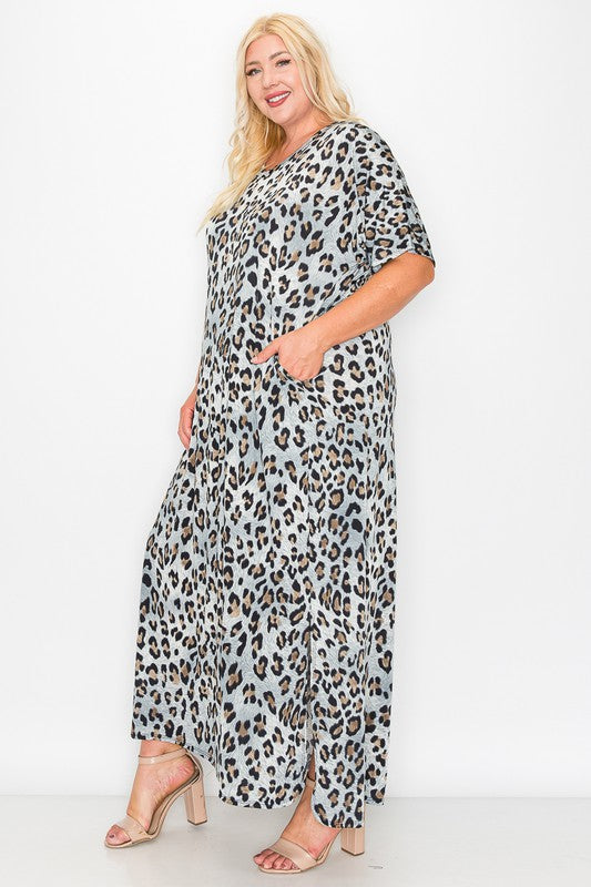 EXTRA PLUS PRINT SIDE POCKETS MAXI DRESS