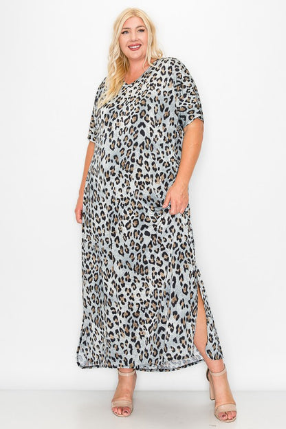 EXTRA PLUS PRINT SIDE POCKETS MAXI DRESS