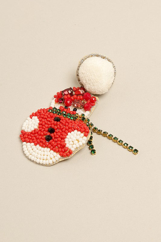 Pompom Christmas Snowman Beaded Drop Earrings