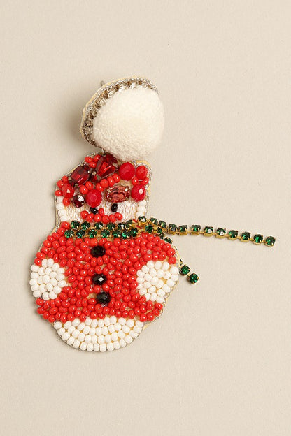 Pompom Christmas Snowman Beaded Drop Earrings