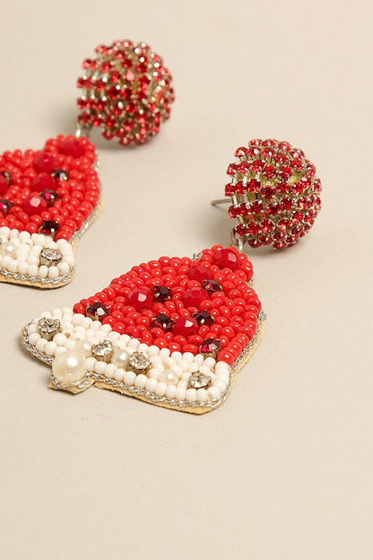 Christmas Jingle Bell Beaded Drop Earrings