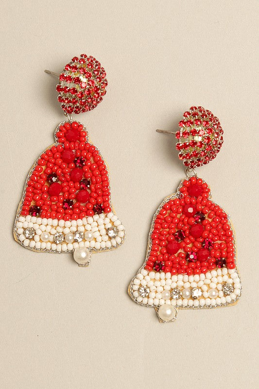 Christmas Jingle Bell Beaded Drop Earrings