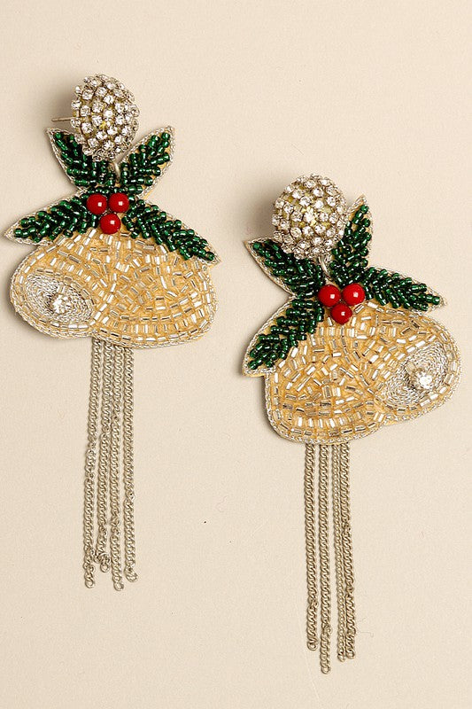 Christmas Silver Jingle Bells Drop Earrings