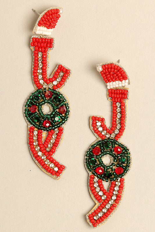 JOY Beaded Christmas Drop Earrings