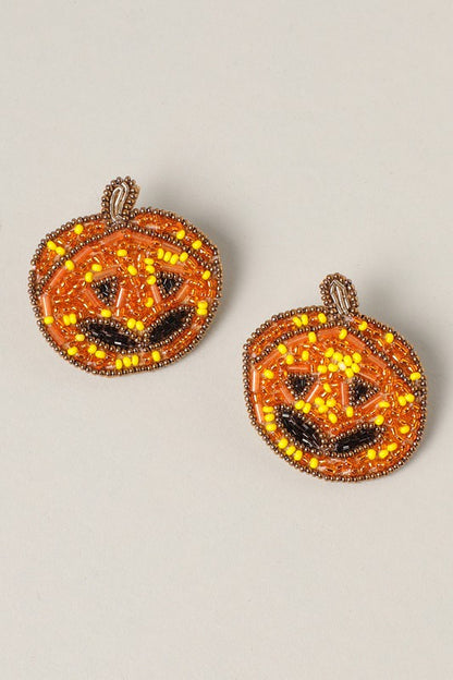 Halloween Pumpkin Beaded Post Earrings