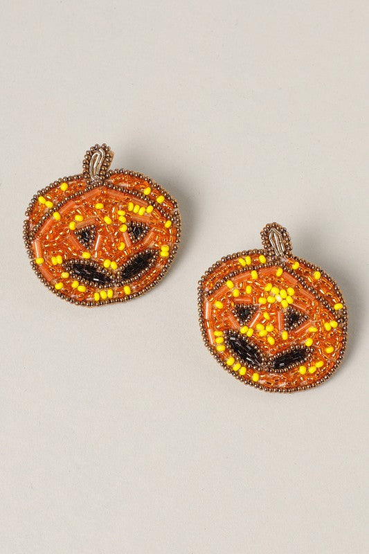 Halloween Pumpkin Beaded Post Earrings