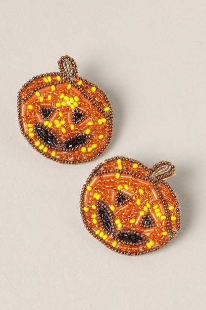 Halloween Pumpkin Beaded Post Earrings