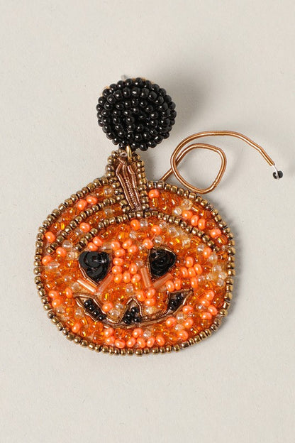 Halloween Pumpkin Beaded Drop Earrings