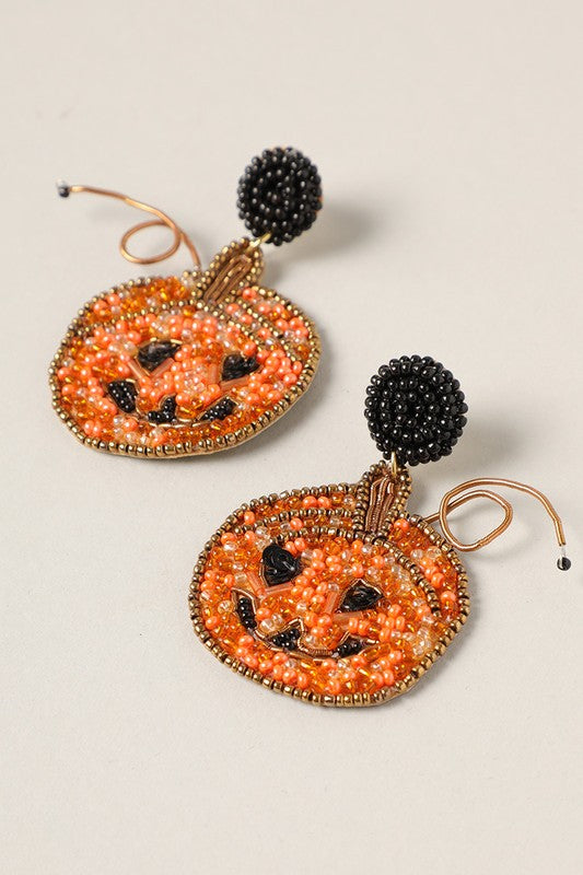 Halloween Pumpkin Beaded Drop Earrings