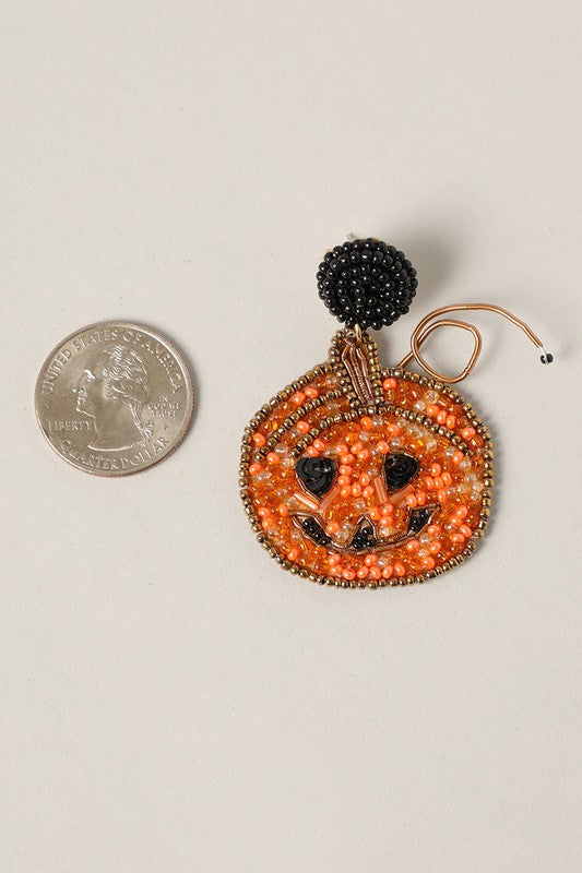 Halloween Pumpkin Beaded Drop Earrings