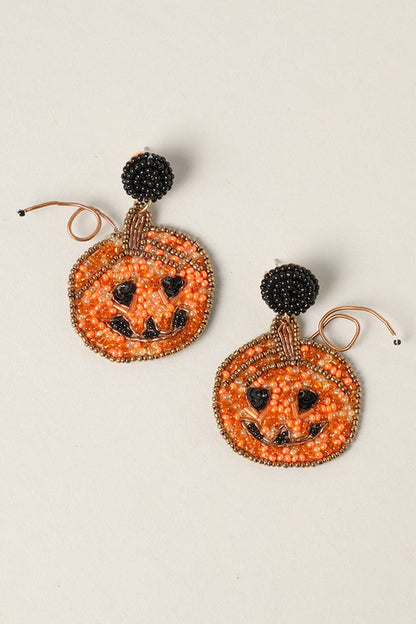 Halloween Pumpkin Beaded Drop Earrings