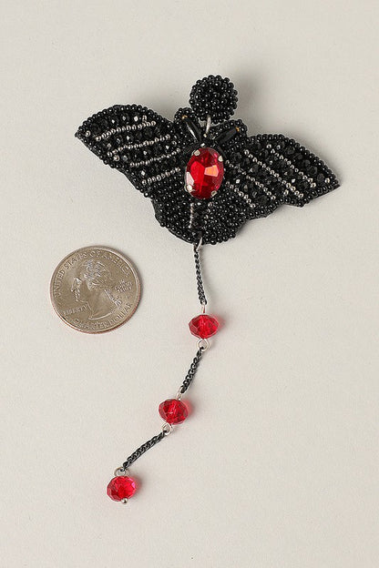 Spooky Bat Beaded Red Beads Drop Earrings