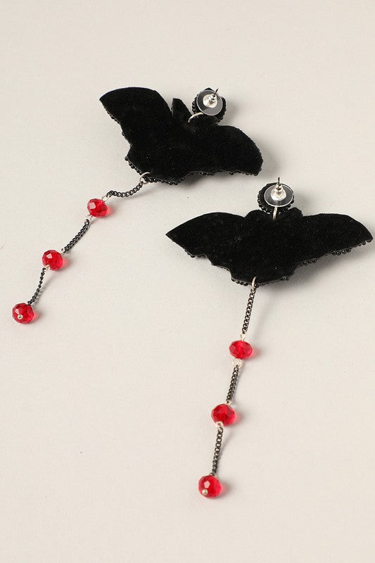 Spooky Bat Beaded Red Beads Drop Earrings