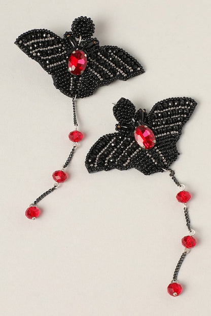 Spooky Bat Beaded Red Beads Drop Earrings