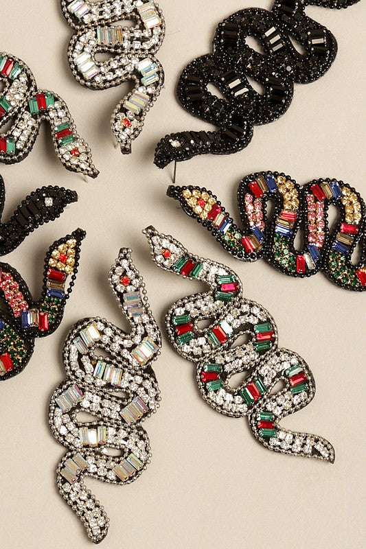 Rhinestones Beaded Snake Post-Drop Earrings