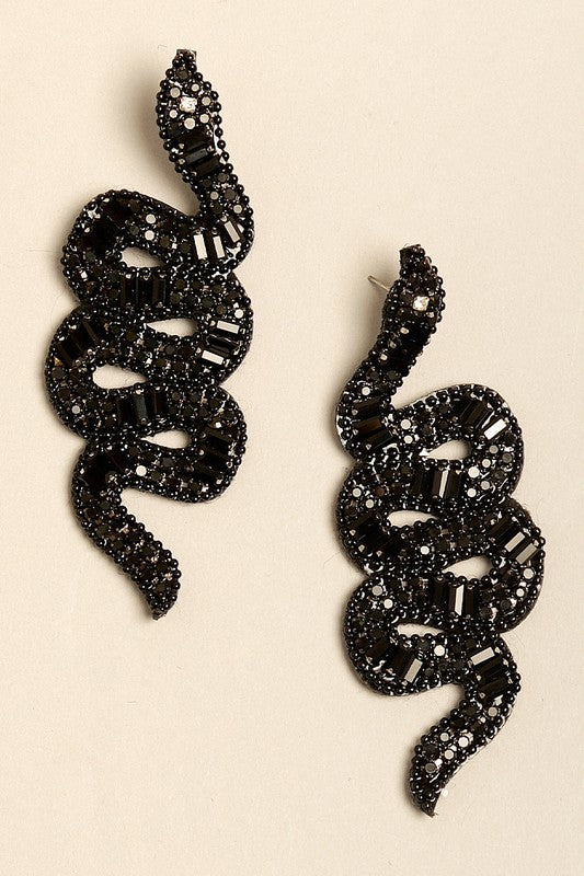 Rhinestones Beaded Snake Post-Drop Earrings