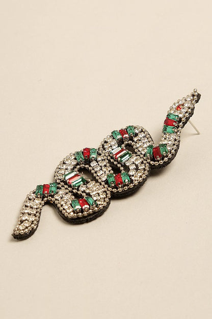 Rhinestones Beaded Snake Post-Drop Earrings