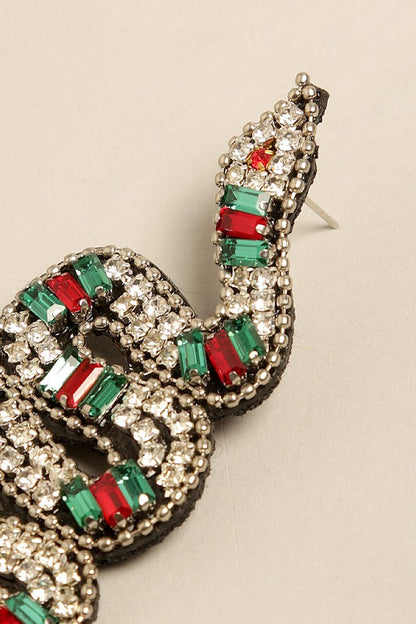 Rhinestones Beaded Snake Post-Drop Earrings