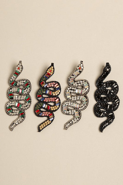 Rhinestones Beaded Snake Post-Drop Earrings