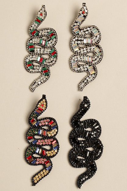 Rhinestones Beaded Snake Post-Drop Earrings